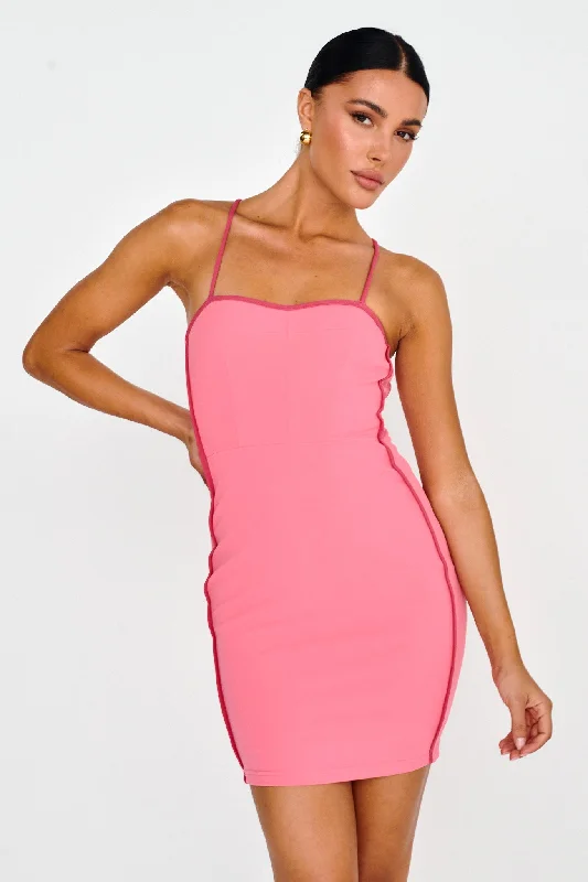 Future Awaits Lace-Up Back Mini Dress Hot Pink