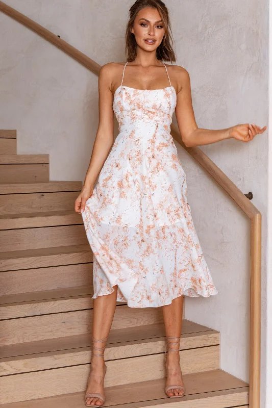 Linka Cami Strap Midi Dress Marble Print Orange