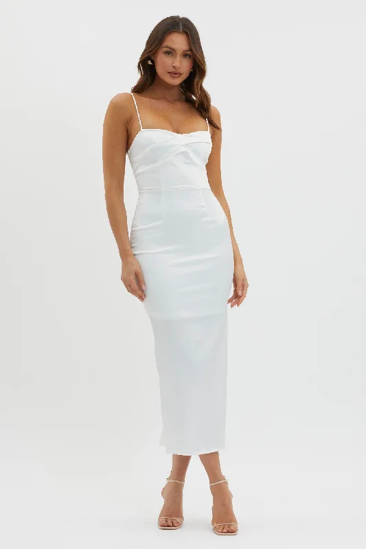 Renown Pleated Bust Midi Dress White