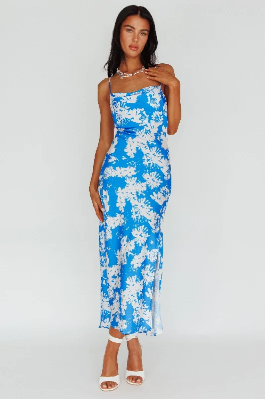 Sherilyn Criss-Cross Back Midi Dress Blue Floral