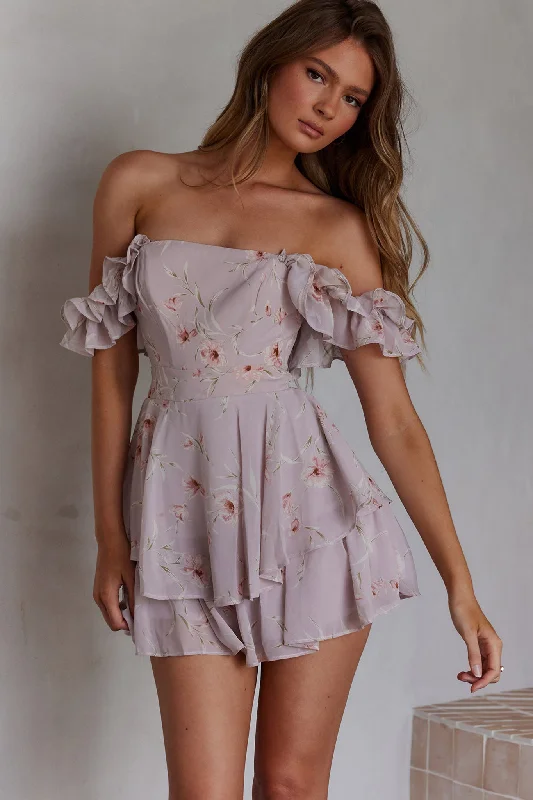 Verona Off-Shoulder Romper Floral Print Pink