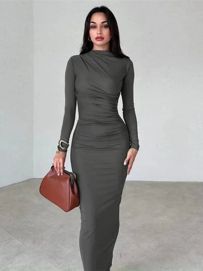 2024 Streetwear Spring Office Lady Solid Tunics Bodycon Party Maxi Dress