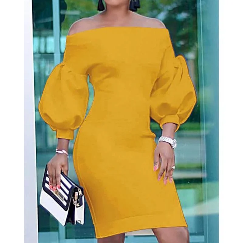 FashionSierra - Puff sleeve off shoulder bodycon dress